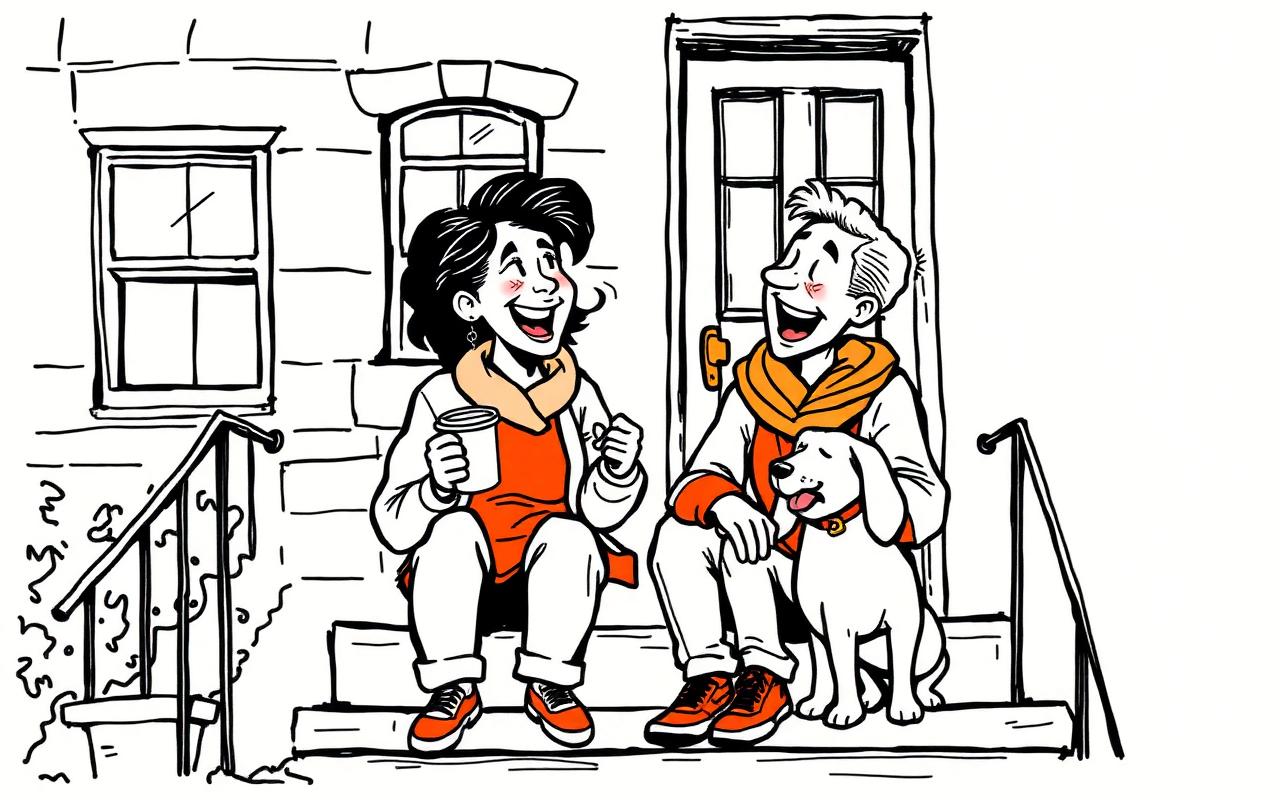 This week's cartoon — two friends laughing on a Baltimore stoop